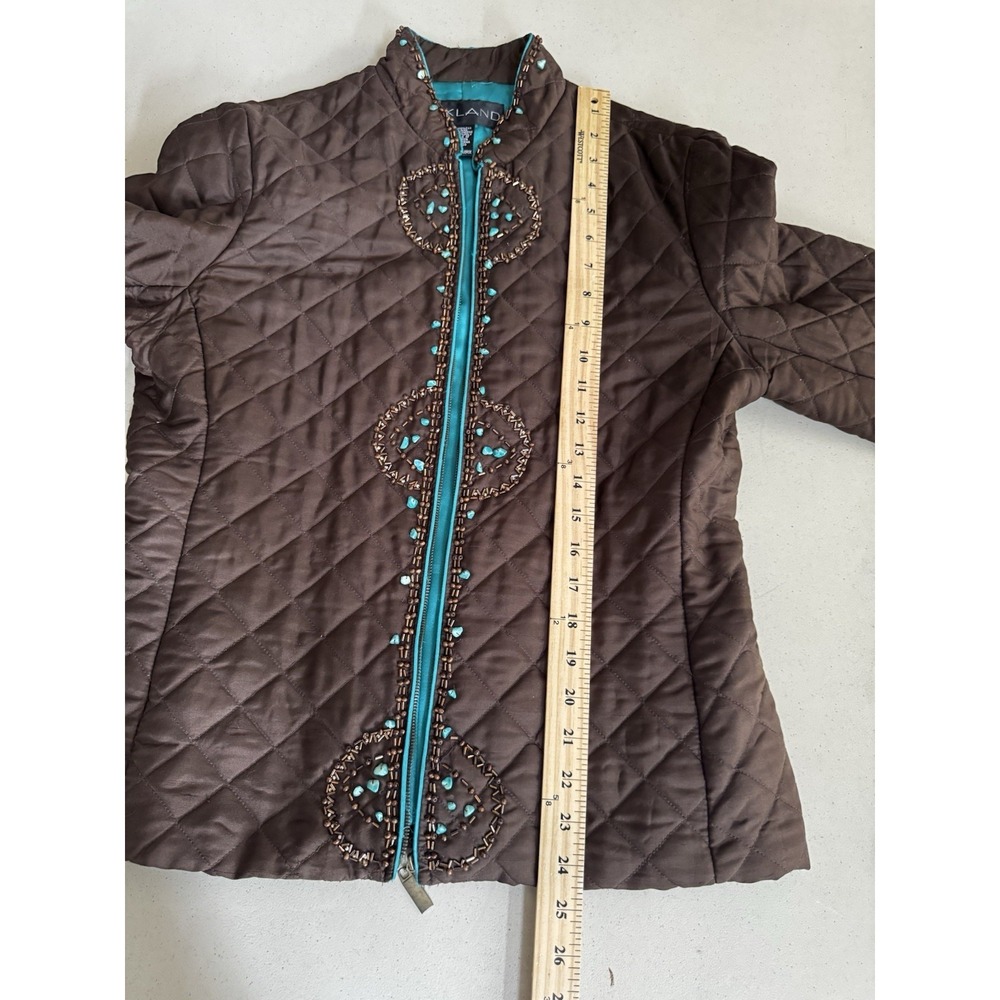 Silkland Quilted Beaded Jacket Brown Turquoise Western Boho Goblincore Artisan‎ - Picture 13 of 16